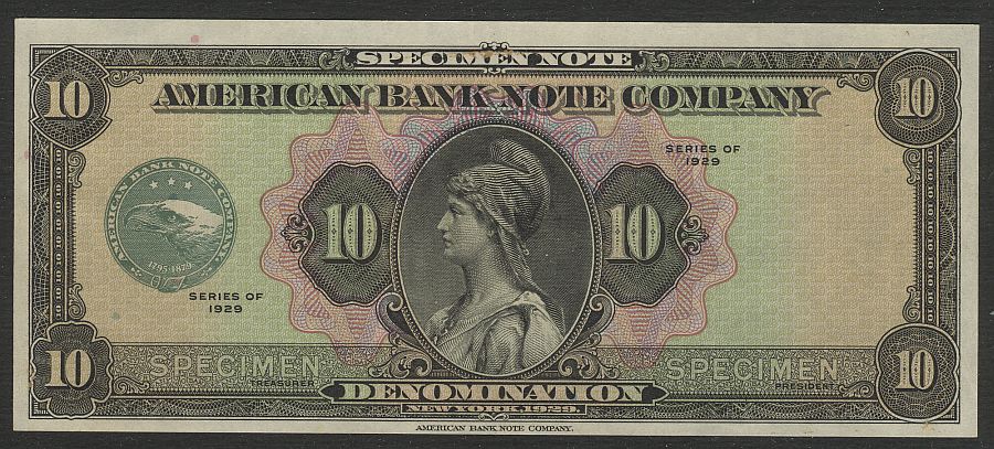 American Bank Note Company $10 Specimen Note, CU